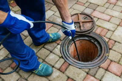 Plumber cleaning an outdoor sewer drain in Prescott