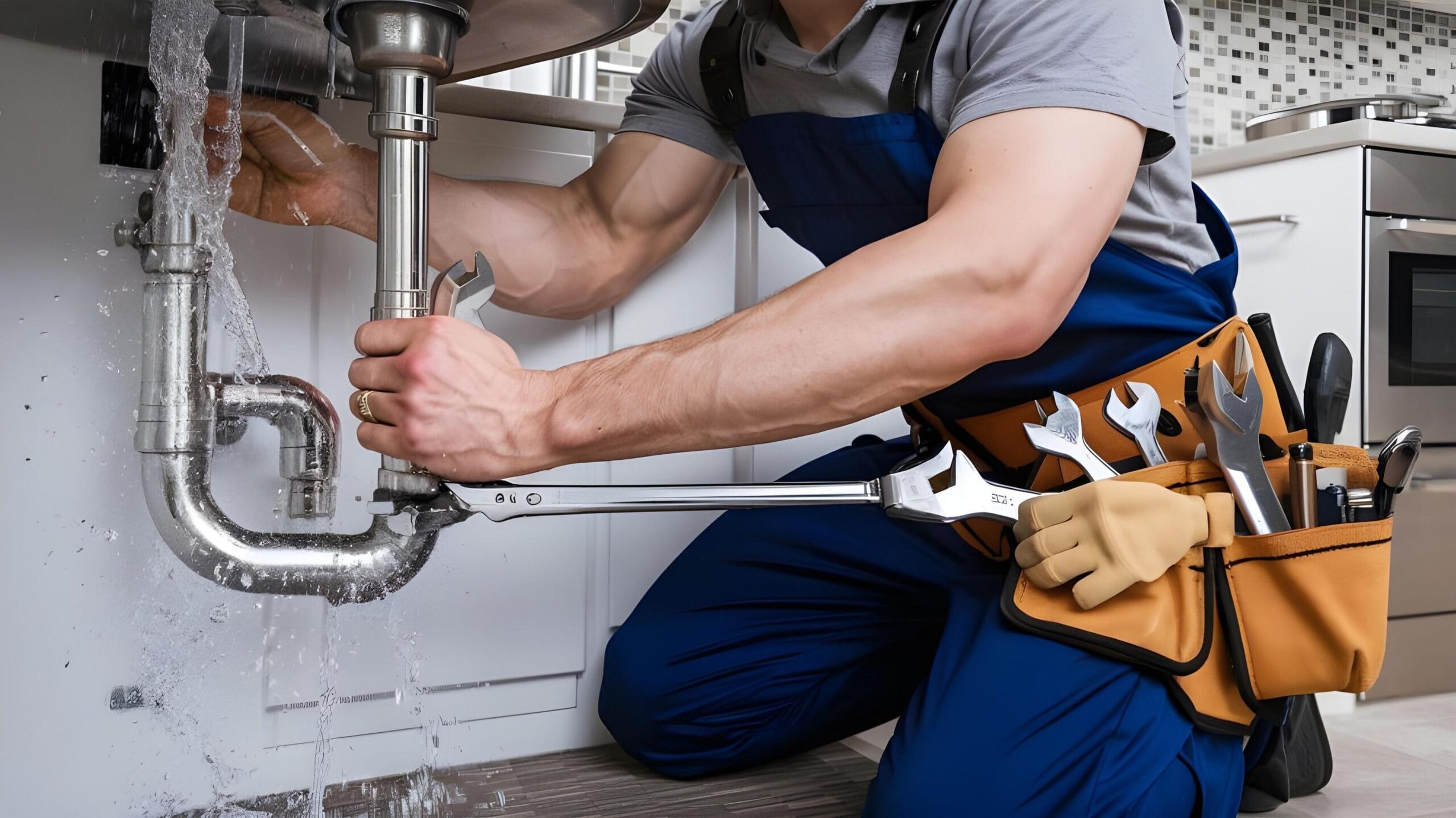 Plumber tightening a residential plumbing pipe in Prescott